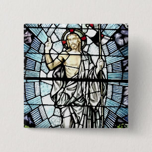Bóton Quadrado 5.08cm Ressurreição da janela de vitral de Jesus