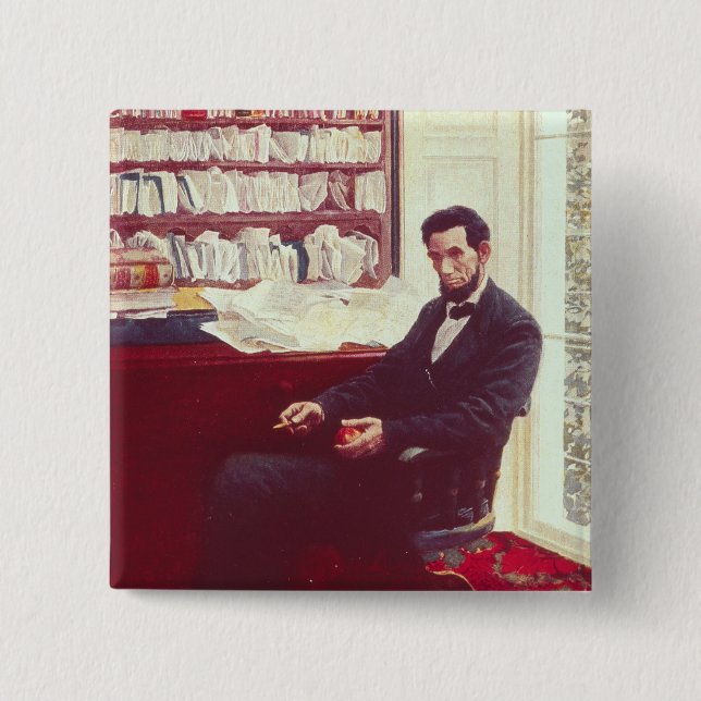 Bóton Quadrado 5.08cm Retrato de Abraham Lincoln (Frente)