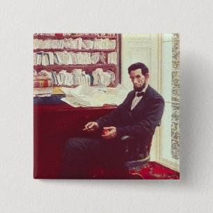 Bóton Quadrado 5.08cm Retrato de Abraham Lincoln