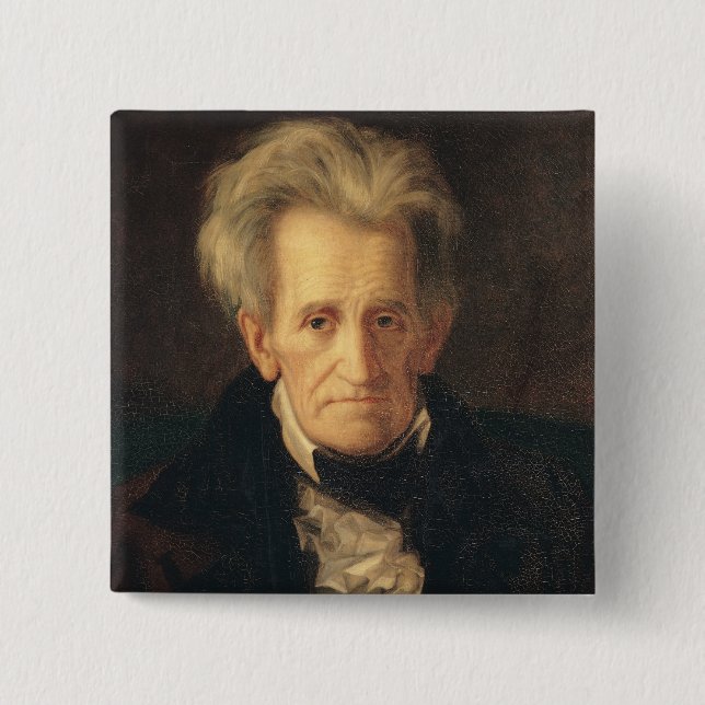 Bóton Quadrado 5.08cm Retrato de Andrew Jackson (Frente)