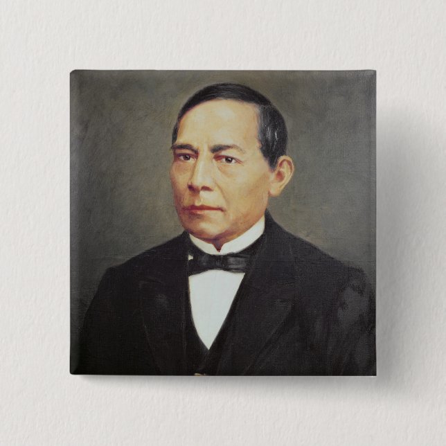 Bóton Quadrado 5.08cm Retrato de Benito Juarez, 1948 (Frente)