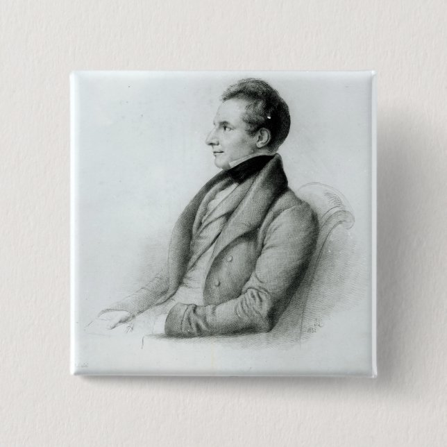 Bóton Quadrado 5.08cm Retrato de Charles Babbage 1832 (Frente)