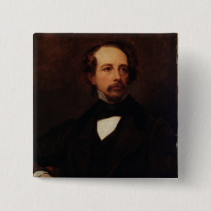 Bóton Quadrado 5.08cm Retrato de Charles Dickens 1855