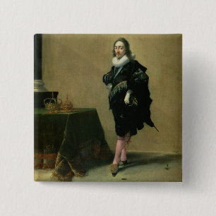 Bóton Quadrado 5.08cm Retrato de Charles mim (1600-49) 1632 (óleo no