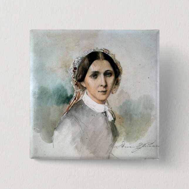 Bóton Quadrado 5.08cm Retrato de Clara Schumann 1853 (Frente)