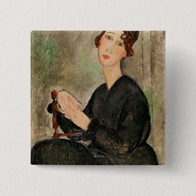 Bóton Quadrado 5.08cm Retrato de Dedie Hayden, 1918 (Frente)