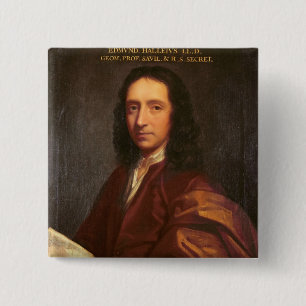 Bóton Quadrado 5.08cm Retrato de Edmond Halley, c.1687