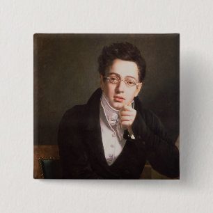 Bóton Quadrado 5.08cm Retrato de Franz Schubert, compositor austríaco