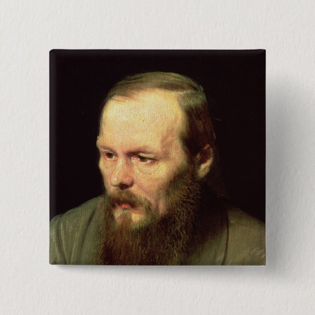 Bóton Quadrado 5.08cm Retrato de Fyodor Dostoyevsky 1872 (Frente)