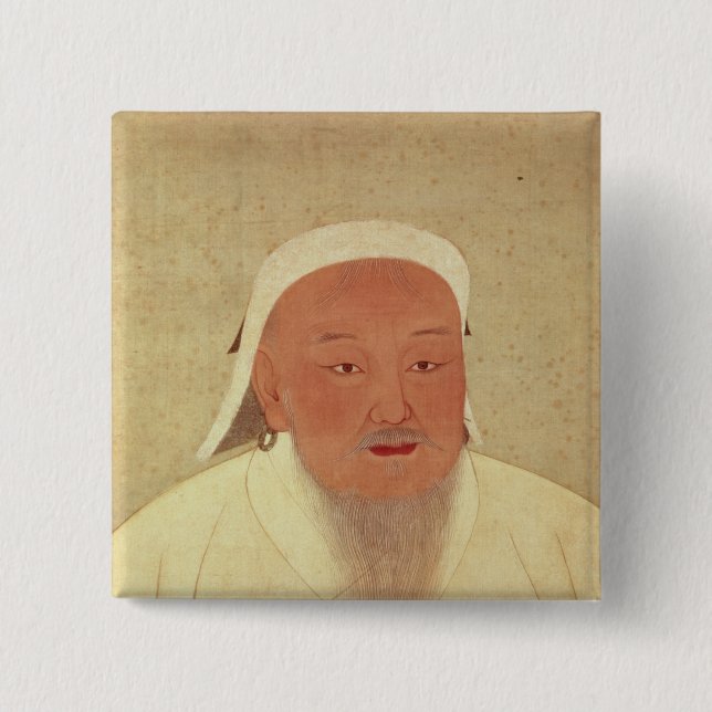 Bóton Quadrado 5.08cm Retrato de Genghis Khan, Mongol Khan (Frente)