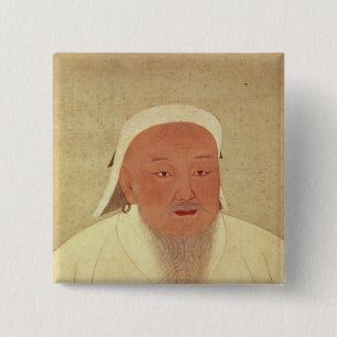 Bóton Quadrado 5.08cm Retrato de Genghis Khan, Mongol Khan