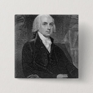 Bóton Quadrado 5.08cm Retrato de James Madison, gravado por William A.