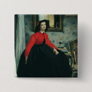 Bóton Quadrado 5.08cm Retrato de James Tissot do Mlle. L.L. 1864