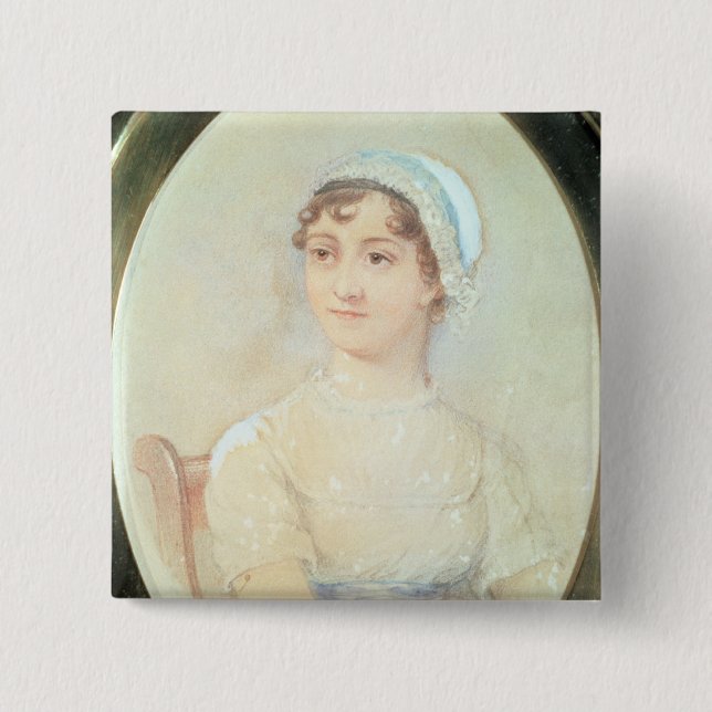Bóton Quadrado 5.08cm Retrato de Jane Austen (Frente)