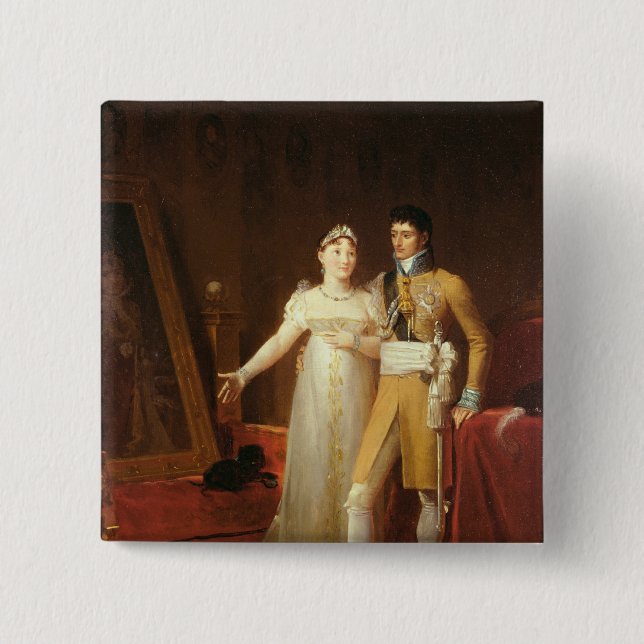 Bóton Quadrado 5.08cm Retrato de Jerome Bonaparte e sua esposa (Frente)