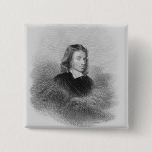 Bóton Quadrado 5.08cm Retrato de John Milton (1608-74) gravado pelo