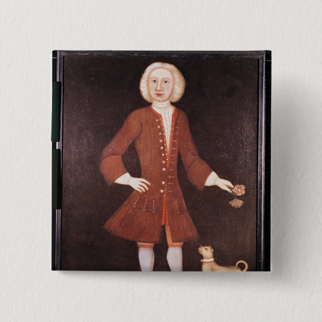 Bóton Quadrado 5.08cm Retrato de Jonathan Bentham, c.1725 (Frente)