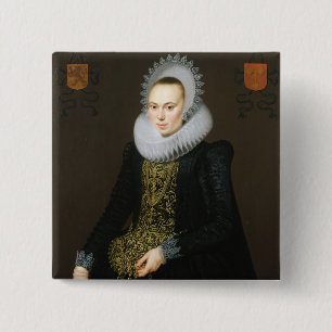 Bóton Quadrado 5.08cm Retrato de Justina camionete Teylingen, 1616
