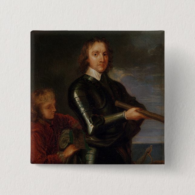 Bóton Quadrado 5.08cm Retrato de Oliver Cromwell (Frente)