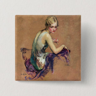 Bóton Quadrado 5.08cm Retrato de Pastel