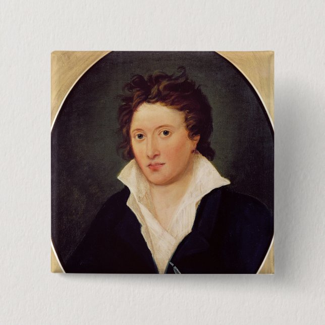 Bóton Quadrado 5.08cm Retrato de Percy Bysshe Shelley, 1819 (Frente)