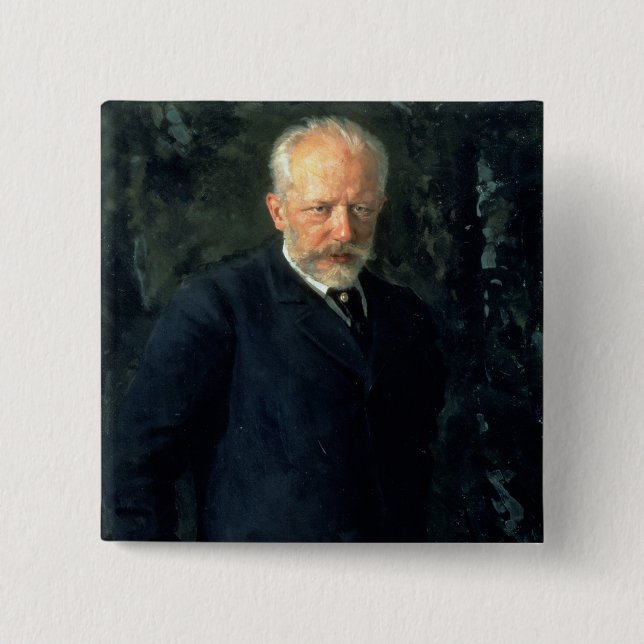 Bóton Quadrado 5.08cm Retrato de Piotr Ilyich Tchaikovsky (Frente)