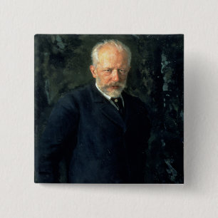 Bóton Quadrado 5.08cm Retrato de Piotr Ilyich Tchaikovsky