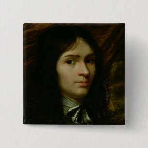 Bóton Quadrado 5.08cm Retrato de Rene Descartes