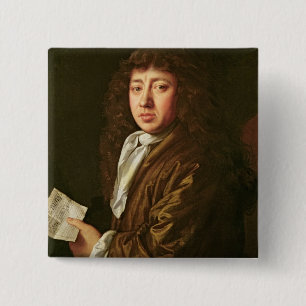 Bóton Quadrado 5.08cm Retrato de Samuel Pepys 1666