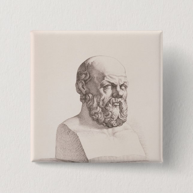 Bóton Quadrado 5.08cm Retrato de Socrates (Frente)
