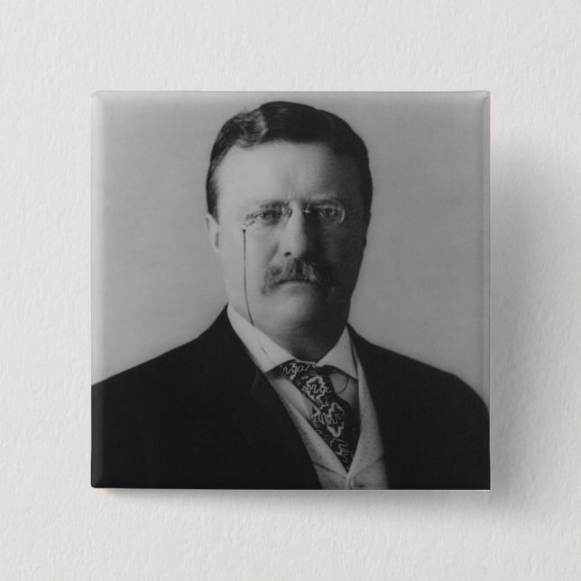 Bóton Quadrado 5.08cm Retrato de Theodore Roosevelt (Frente)