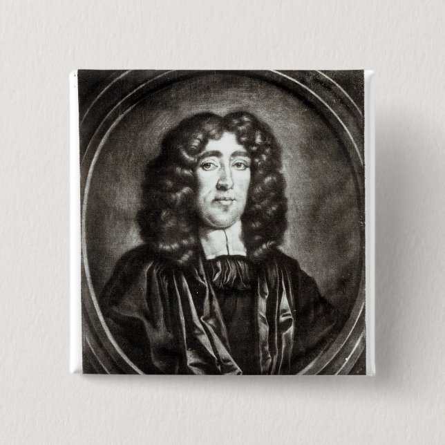 Bóton Quadrado 5.08cm Retrato de Titus Oates gravado por R. Thompson (Frente)