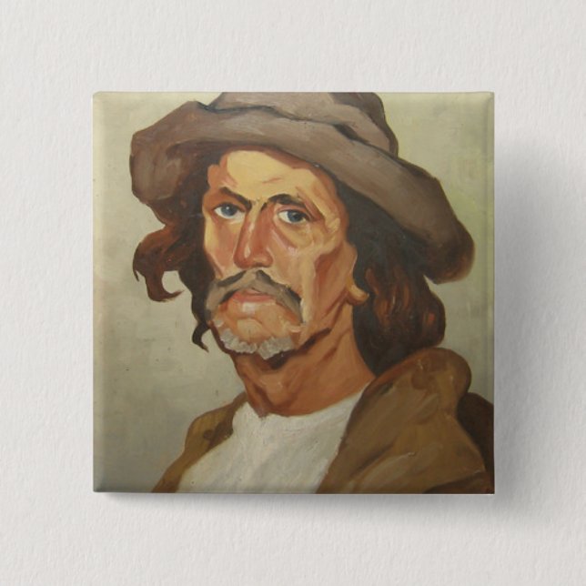 Bóton Quadrado 5.08cm Retrato de um camponês (por Ipolit Strâmbu) (Frente)