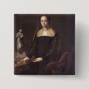 Bóton Quadrado 5.08cm Retrato de um Gentlewoman, 1559 (óleo no painel)