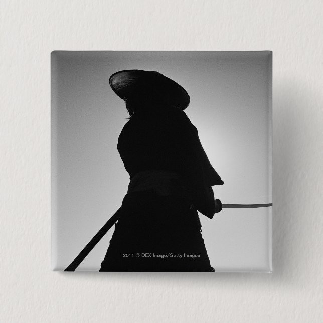 Bóton Quadrado 5.08cm Retrato de um guerreiro do samurai que guardara (Frente)