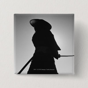 Bóton Quadrado 5.08cm Retrato de um guerreiro do samurai que guardara
