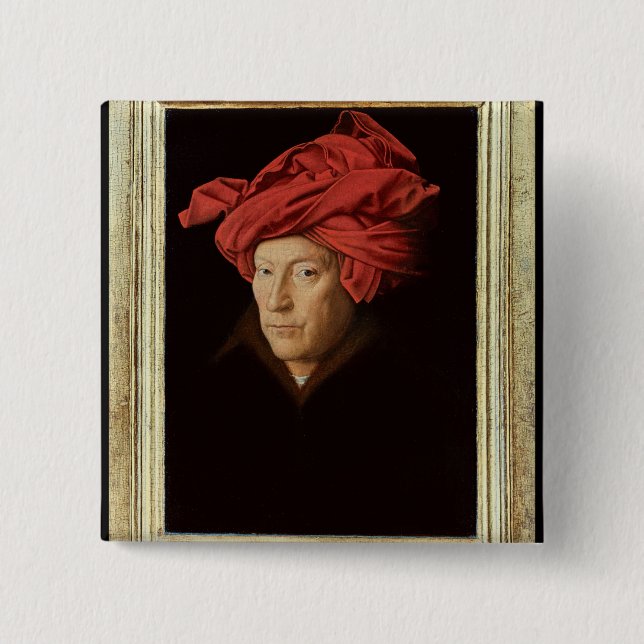 Bóton Quadrado 5.08cm Retrato de um homem, 1433 (óleo no carvalho) (veja (Frente)
