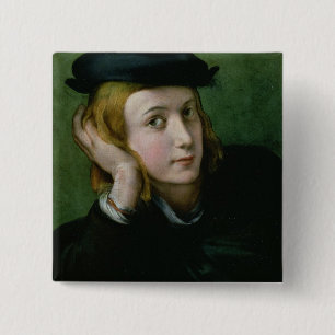 Bóton Quadrado 5.08cm Retrato de um homem novo (óleo no painel)