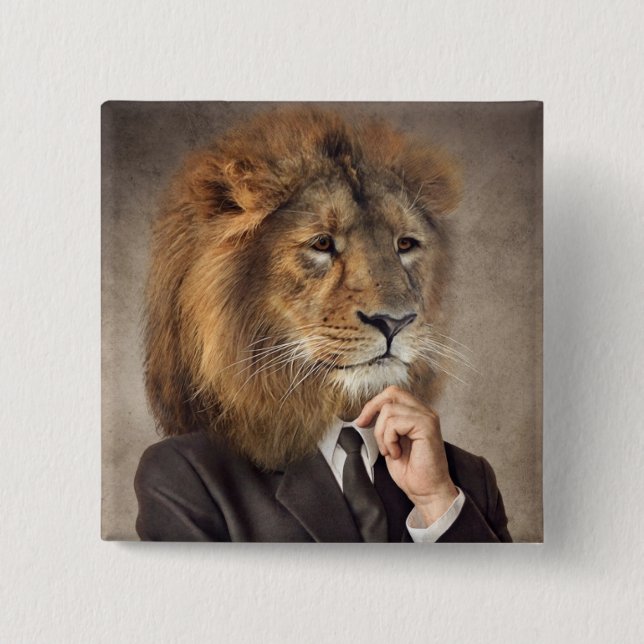 Bóton Quadrado 5.08cm Retrato de um leão (Frente)