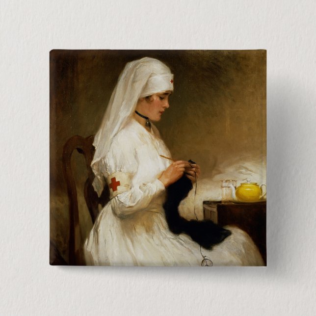 Bóton Quadrado 5.08cm Retrato de uma enfermeira da cruz vermelha (Frente)