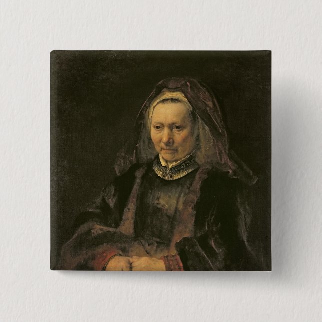 Bóton Quadrado 5.08cm Retrato de uma mulher idosa, C. 1650 (Frente)