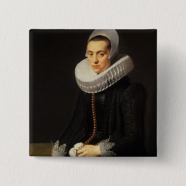 Bóton Quadrado 5.08cm Retrato de uma senhora em um vestido preto (Frente)