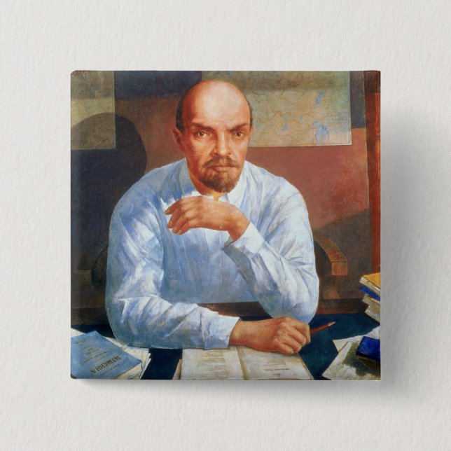 Bóton Quadrado 5.08cm Retrato de Vladimir Ilyich Lenin, 1934 (Frente)