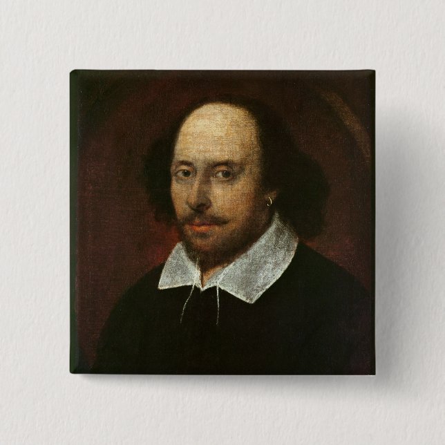 Bóton Quadrado 5.08cm Retrato de William Shakespeare c.1610 (Frente)