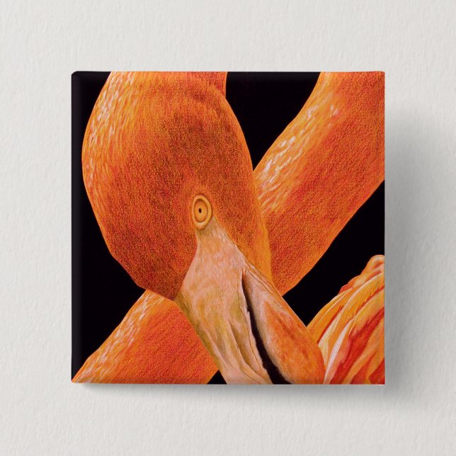 Bóton Quadrado 5.08cm Retrato do flamingo (Frente)