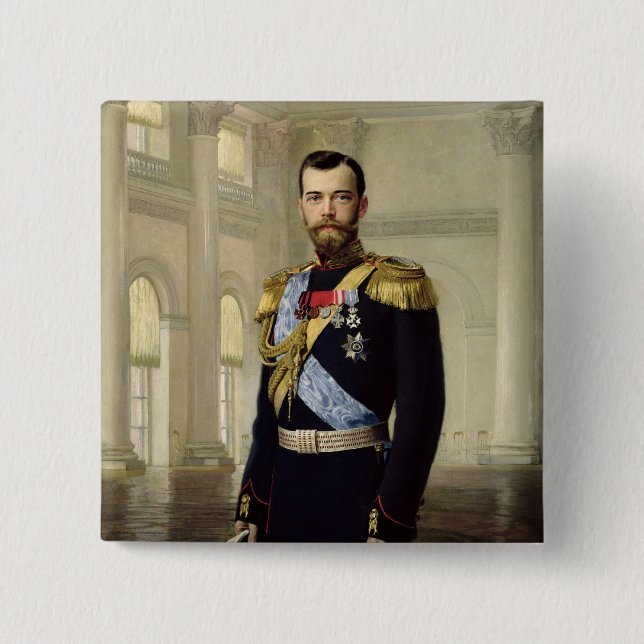 Bóton Quadrado 5.08cm Retrato do imperador Nicholas II, 1900 (Frente)