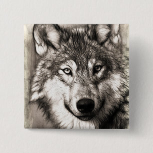 Bóton Quadrado 5.08cm Retrato do lobo