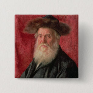 Bóton Quadrado 5.08cm Retrato do rabino de Nadvorno, c.1910 (óleo sobre