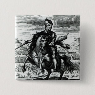 Bóton Quadrado 5.08cm Retrato equestre de Oliver Cromwell