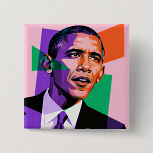 Bóton Quadrado 5.08cm Retrato Geométrico Moderno de Barack Obama